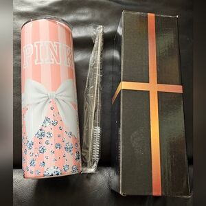 Pink Diamonds Bow 20oz Stainless Insulated Tumbler straw & brush set New in Box